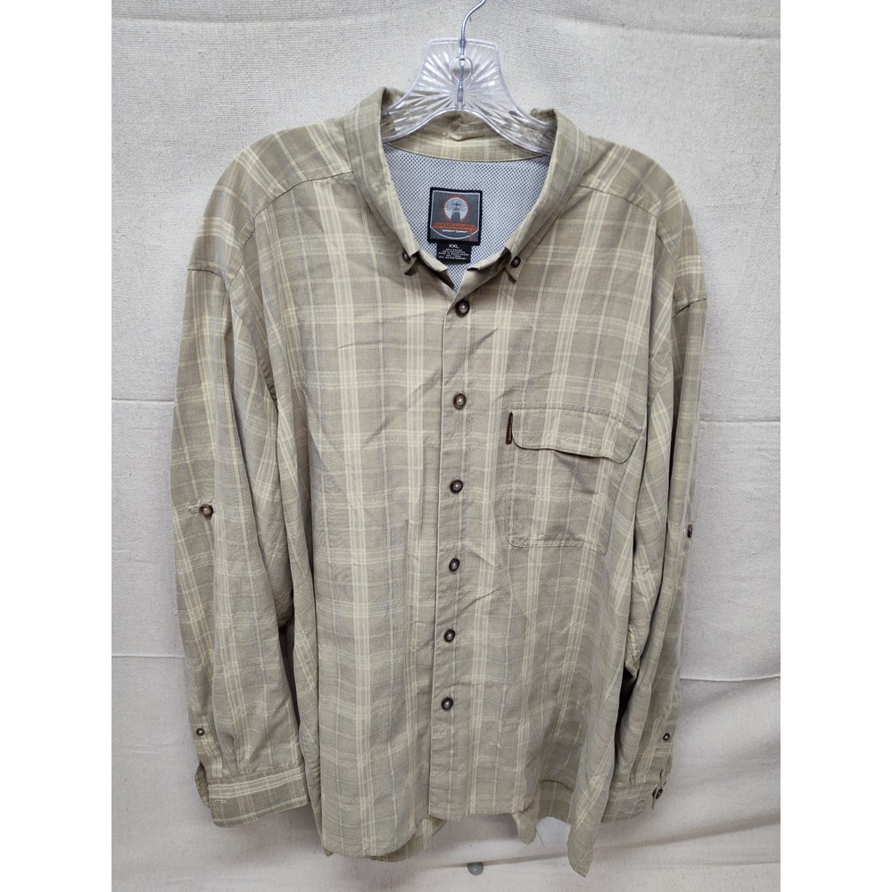 Weatherproof Garment‎ Co Mens XXL Plaid Button Down Fishing Shirt Ventilated Tan
